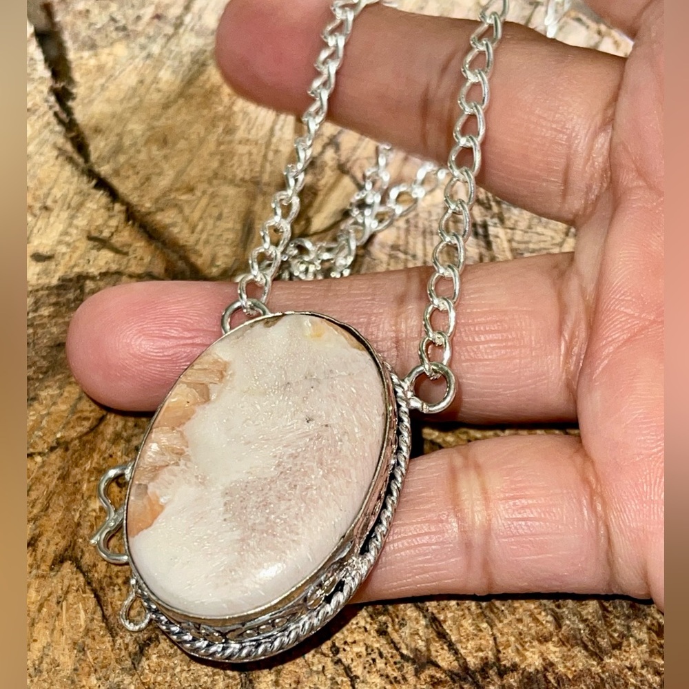 Peach Scolecite “Inner Peace Stone” Pendant Necklace - Picture 8 of 14